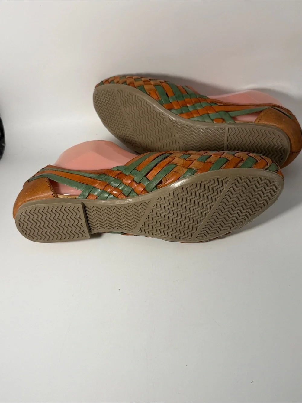 D’Arte Tan/Green Woven Leather Slip-on Shoes Sz 7
